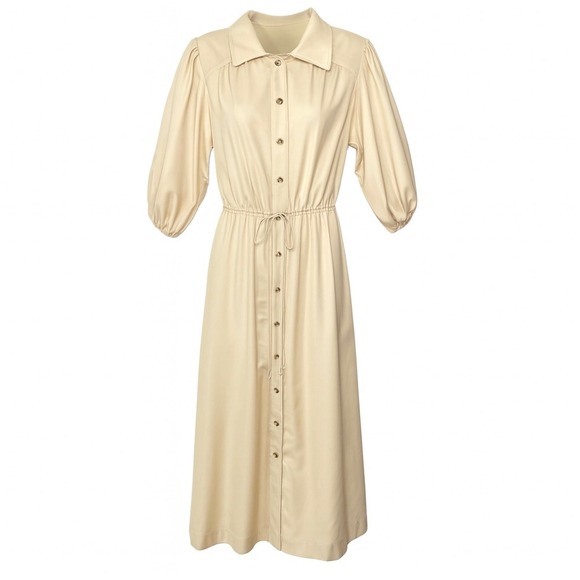 Melissa Lane Dresses & Skirts - 60s Melissa Lane Vintage Shirt Dress Size L Beige Drawstring Waist Puff Sleeve‎